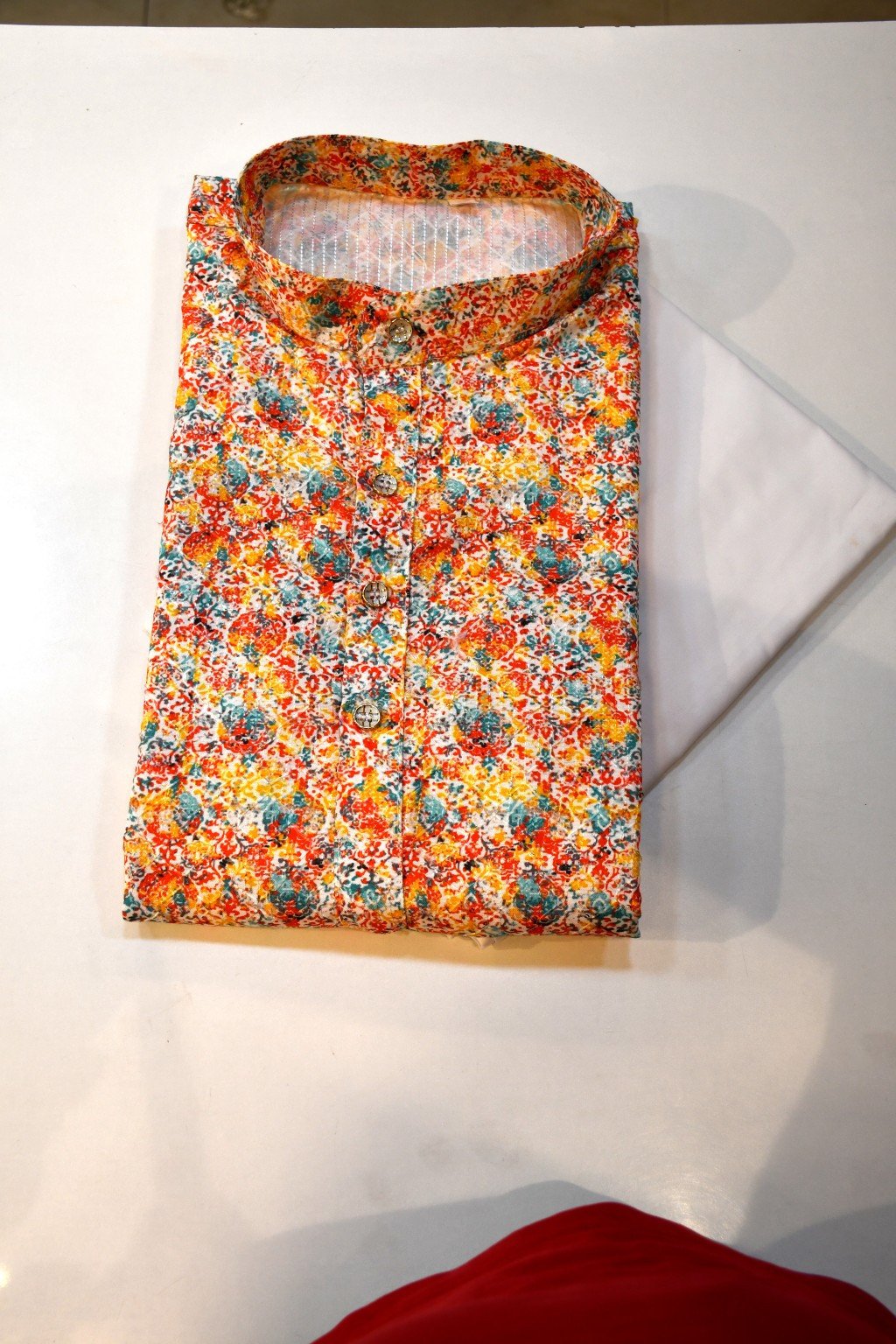 Men's Cotton Blend  Printed Golden Jari Work Long kurta With White Cotton Polo PANT