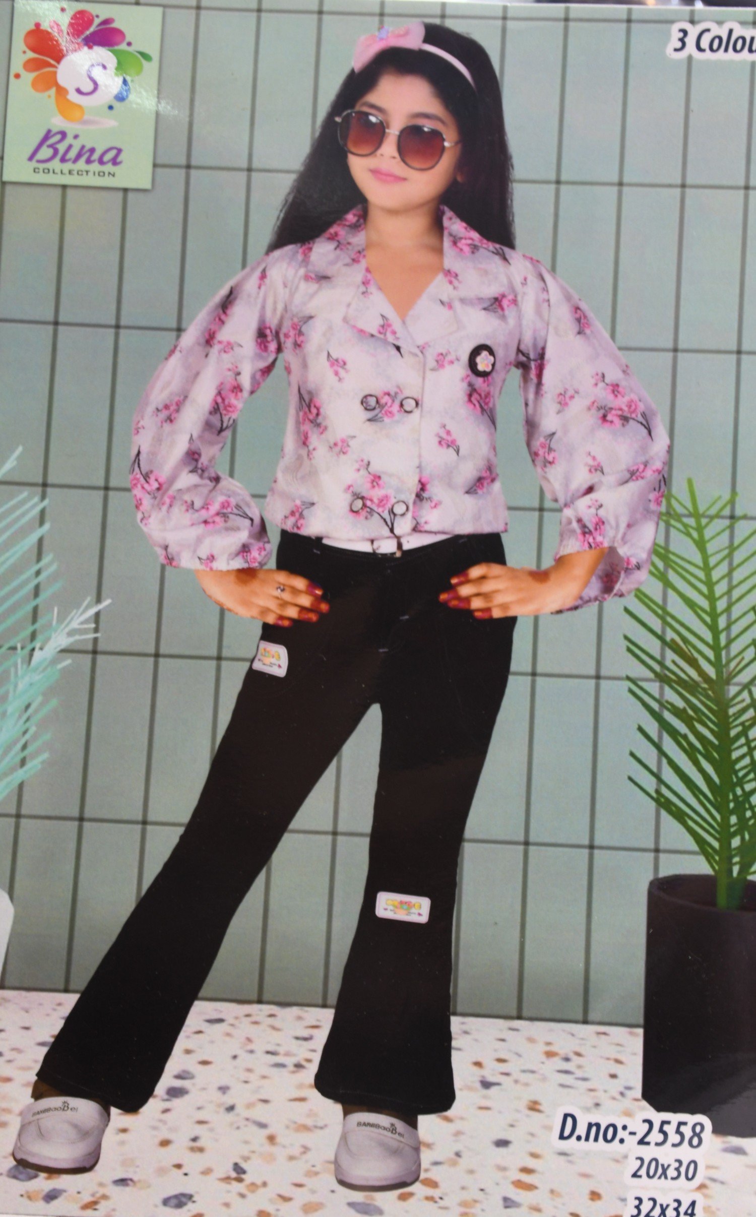 girls printed top and jeans