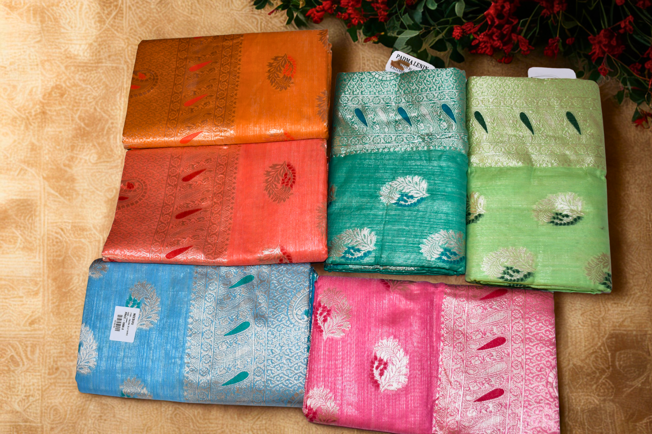 EXCLUSIVE PADMA LINEN SILK WORK SAREE WITH BLOUSE