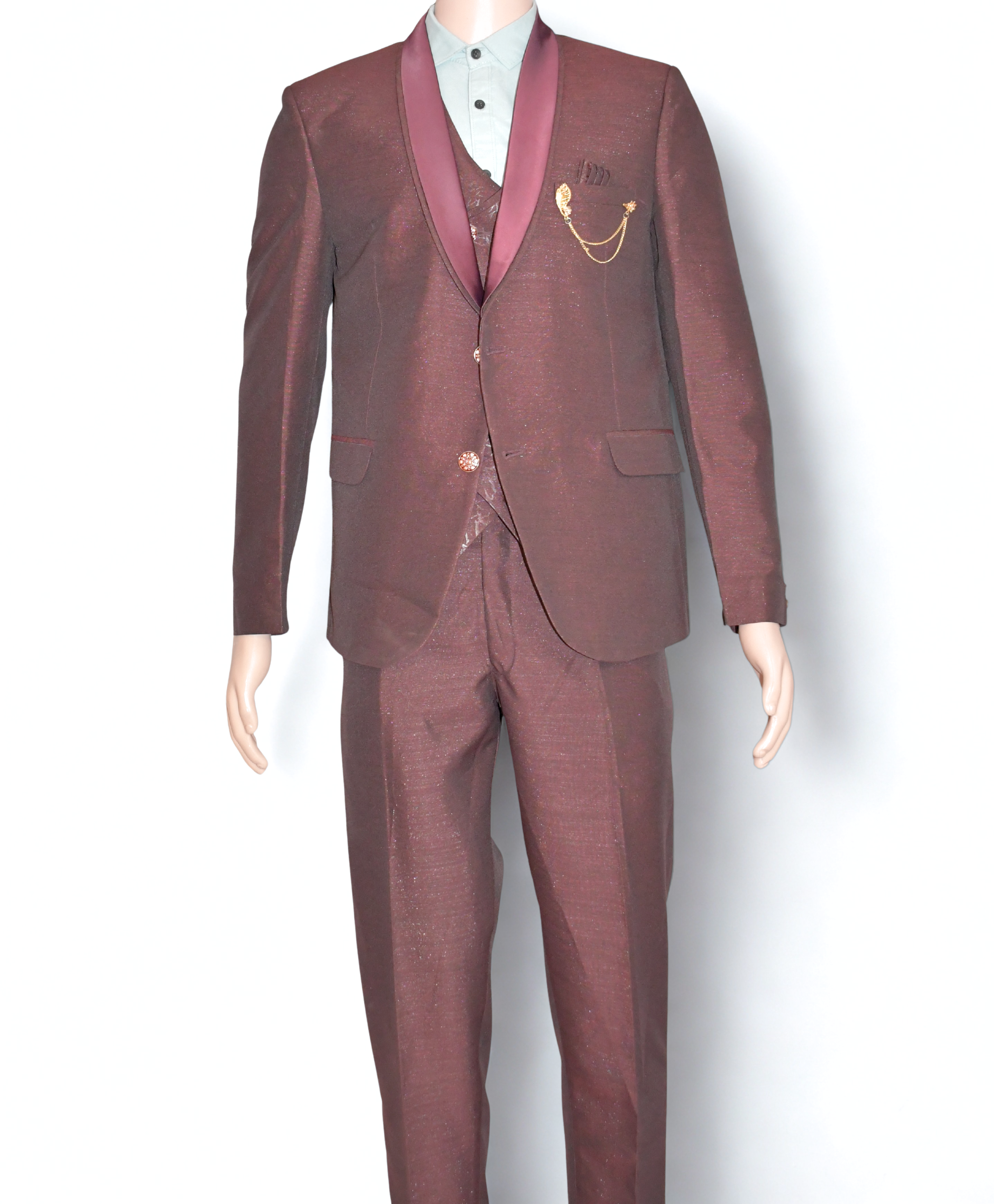 Solid Single 3 Pc Suit Coat, Waistcoat, Pant for man